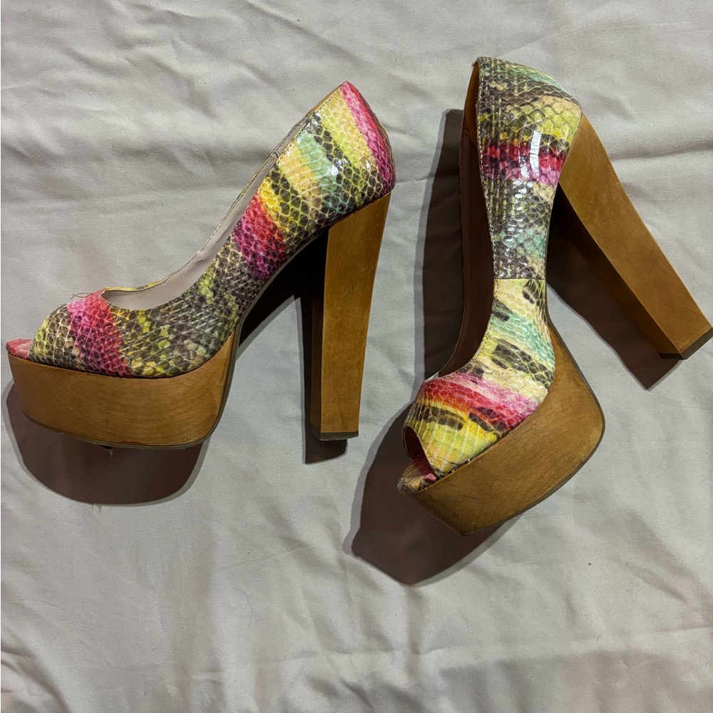 Zigi Soho Colorful Snakeskin Platform Heels
